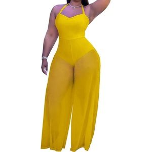 Yellow Halter Neck Jumpsuit, Size: L, NEW